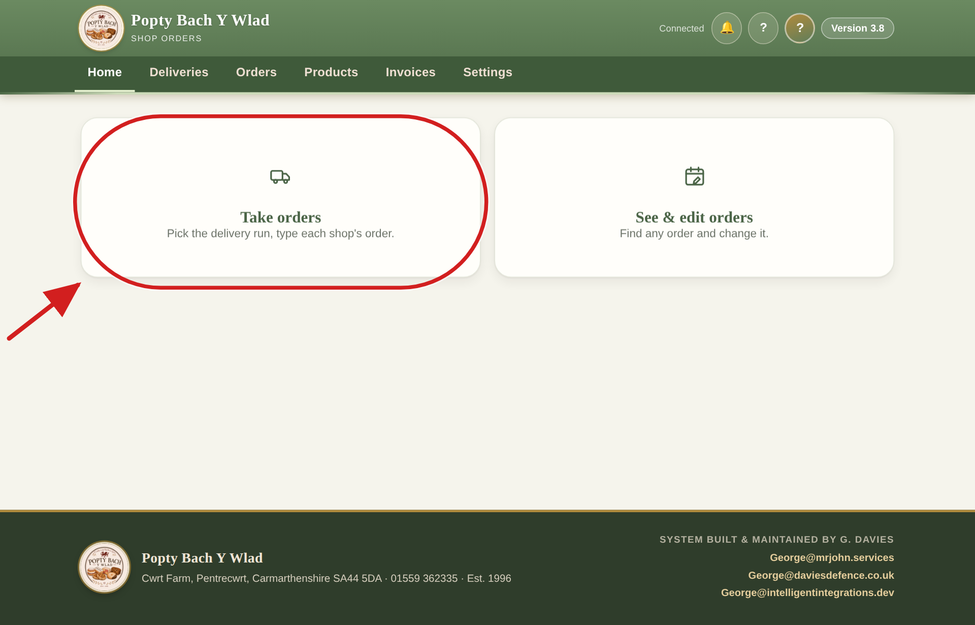 Take orders circled in red